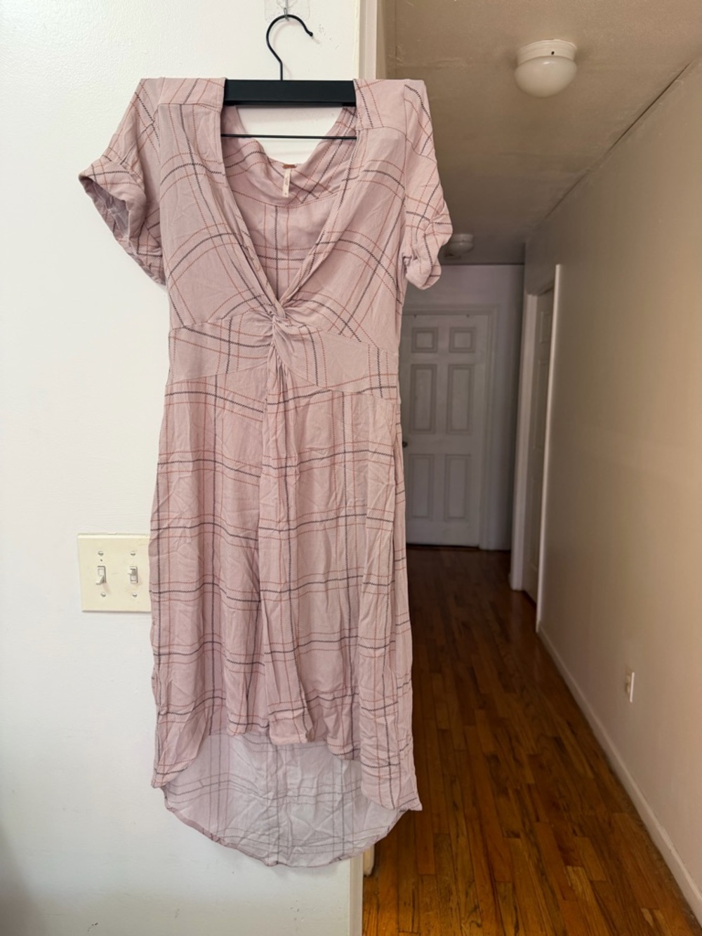 Free People Blush Pink Plaid High-Low Midi Dress